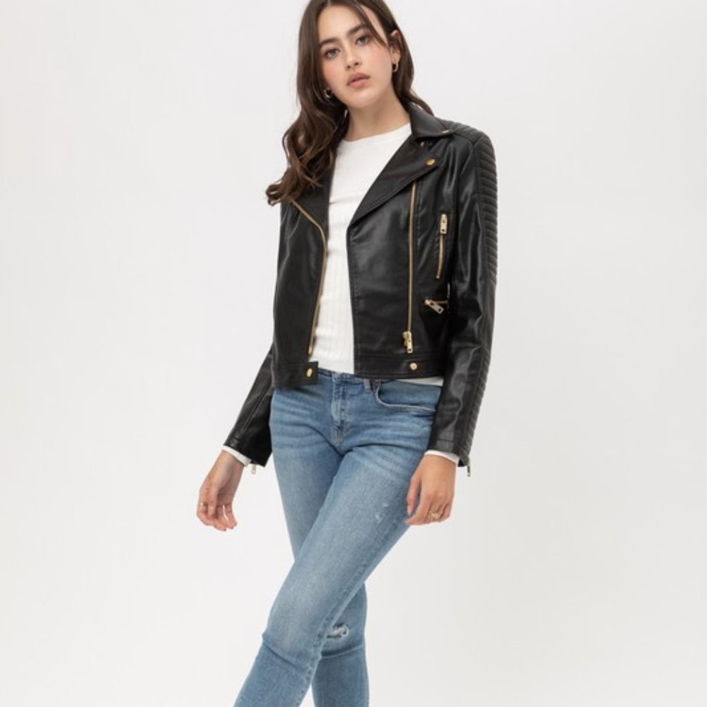 *ONLY 1 LEFT*  Faux Leather Moto Jacket - Black - Picture 3 of 5